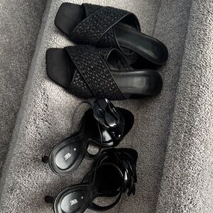 Zara and H&M Black Heeled Sandals for Women - both 20$